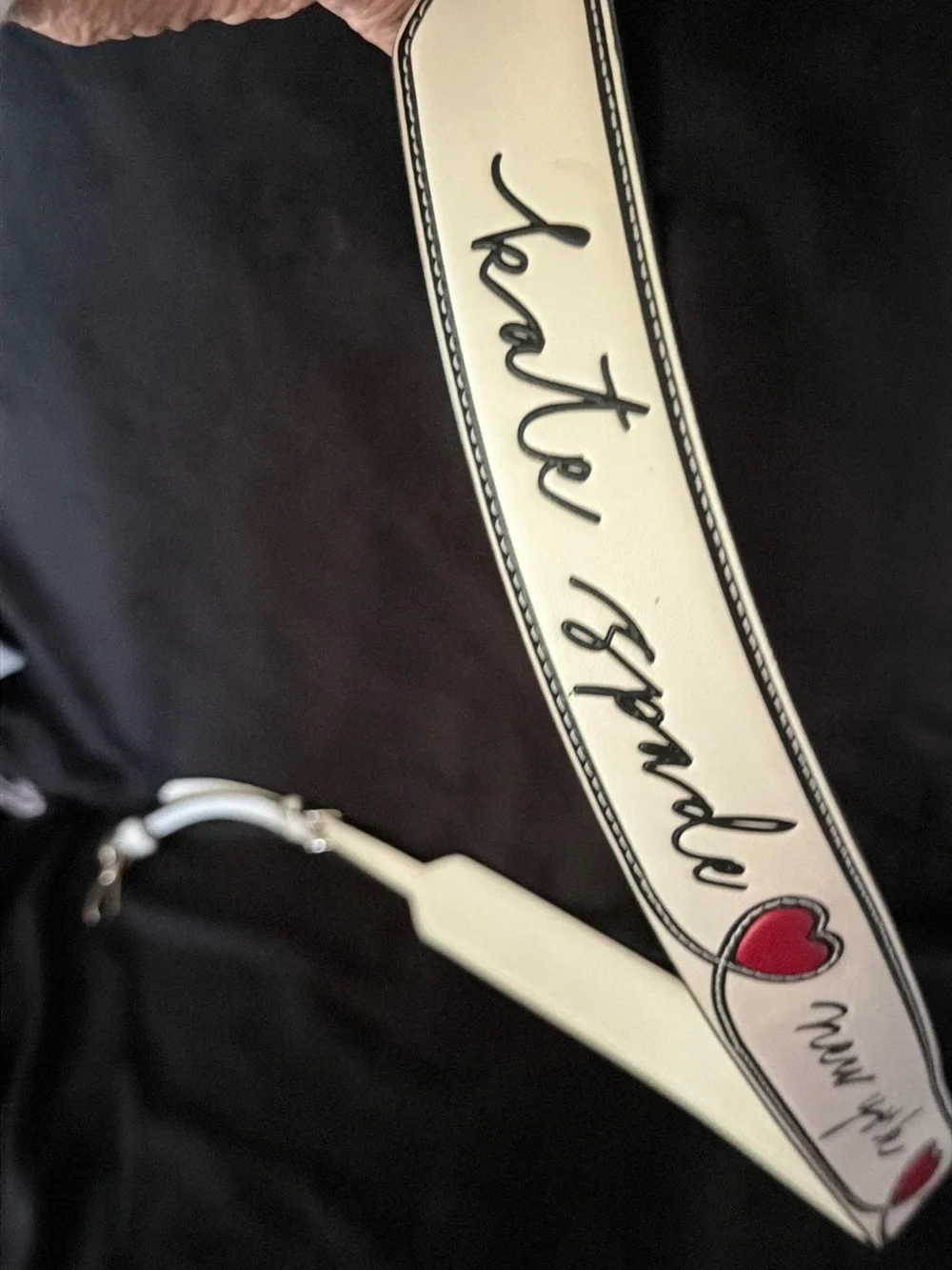 kate spade White Leather Strap with Red Heart & 'New York' Script